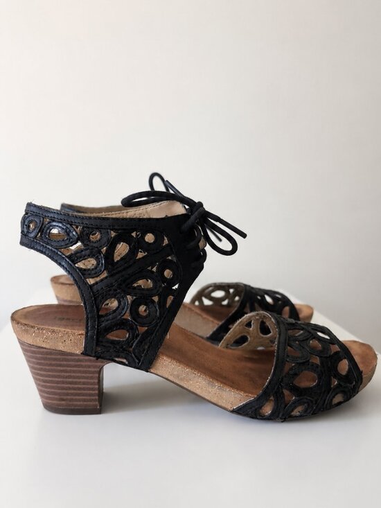 Josef Seibel Shoes - Josef Seibel Ruth Black Leather Cutout Sandals Size 39
